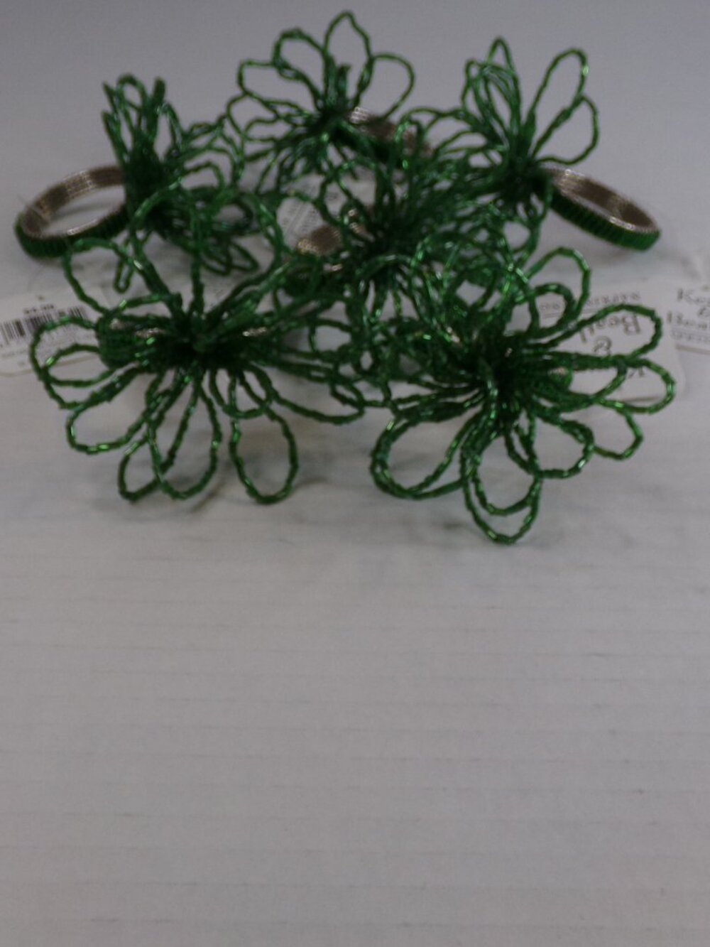 New 6 Wire Beaded Napkin Holder Rings Christmas Green India Kemp And Beatley